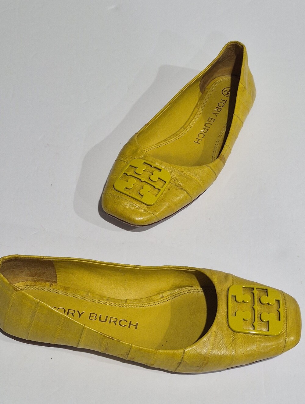 Tory Burch Yellow Leather Logo Ballet Flats Size 7 1/2